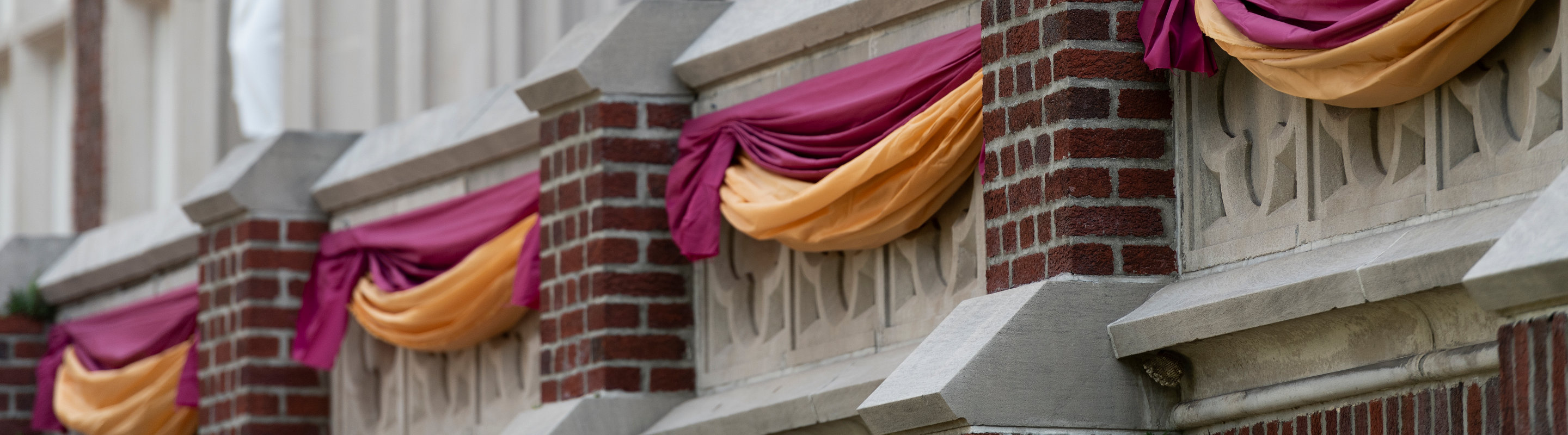 Loyola facade with banners